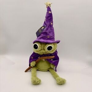 Moonlight Manor Wizard Frog Plush Green Purple Magic Halloween Shelf Sitter NEW